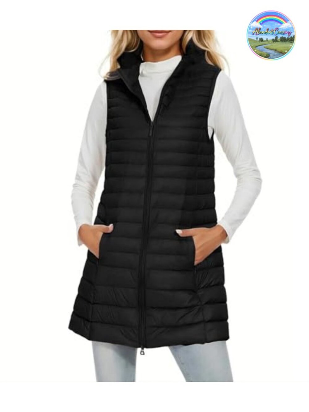 Women's Mid Long Puffer Vest Ultra Light Down Vest Sleeveless Quilted